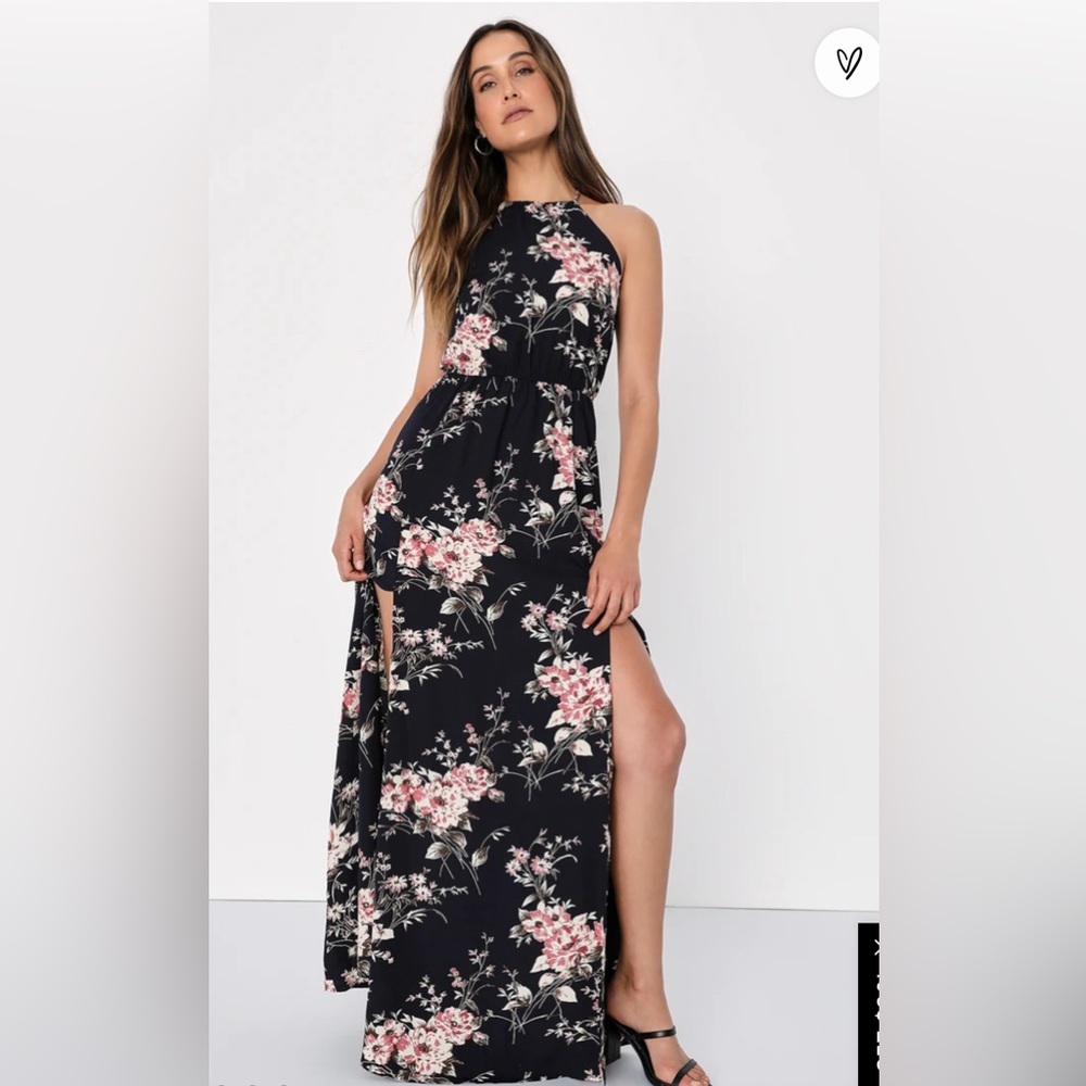 Lulu’s Navy floral high neck dress